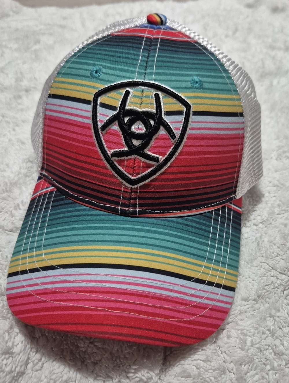 NEW Ariat White Serape Striped Mesh Trucker Hat with Black Logo